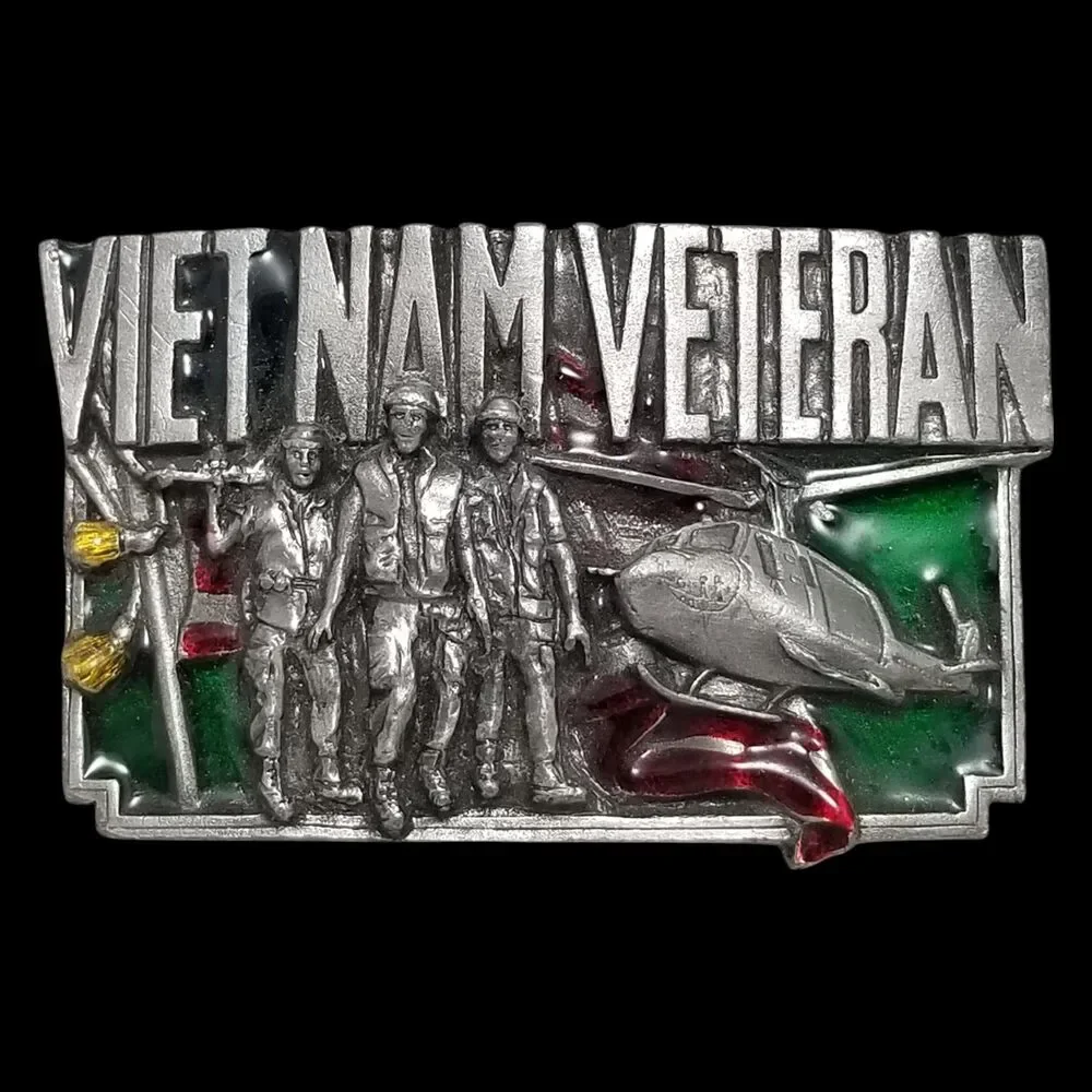 Vintage Belt Buckle 1983 Pewter Vietnam Veteran Soldiers Armed Forces‎ Bergamot